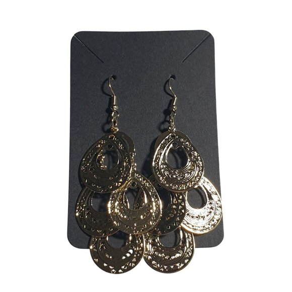 Gold Tone Dangling Teardrop Earrings Hook Lightweight Pierced Ears Jewelry Gift - Picture 2 of 4